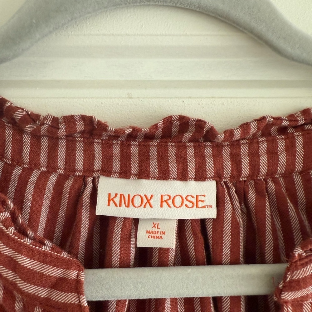 Knox Rose Burgunday Striped Button Snap Top Size XL - Picture 5 of 5